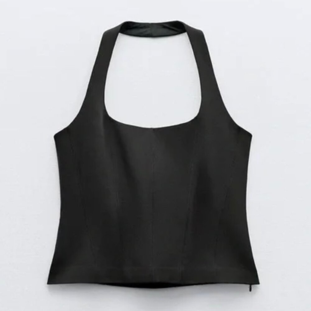 Zara NWT Black Corset Halter Top